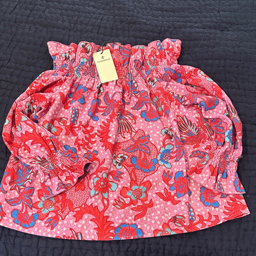 Tuckernuck Pink Floral Off-Shoulder Smocked Mini Top